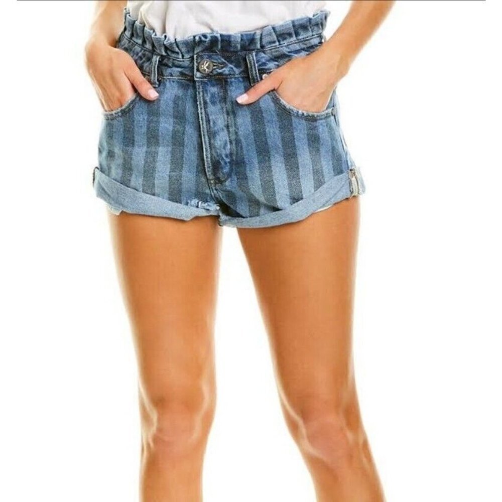 Nwot One Teaspoon Zephyr Bandits Denim Shorts Womens 26 Blue Stripe